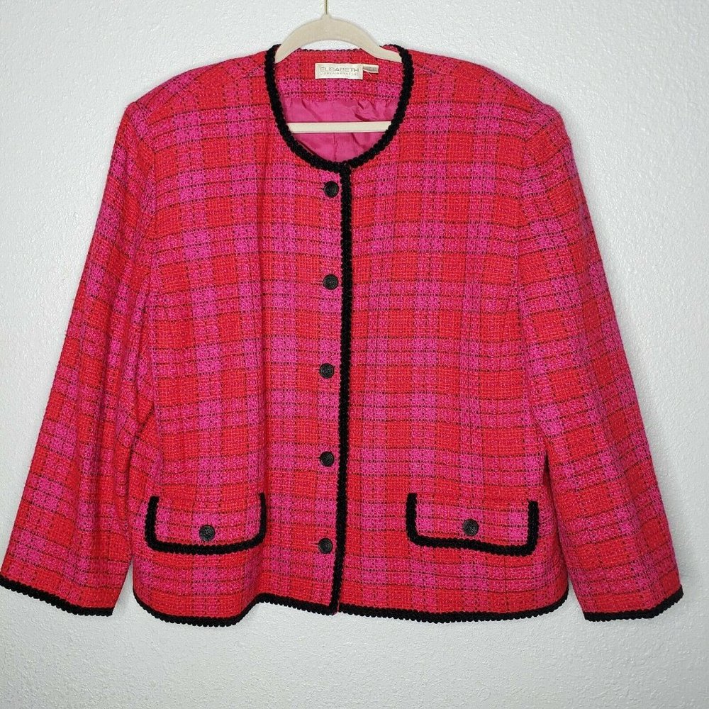 Elisabeth Liz Claiborne Woven Pink Red Jacket Blaz